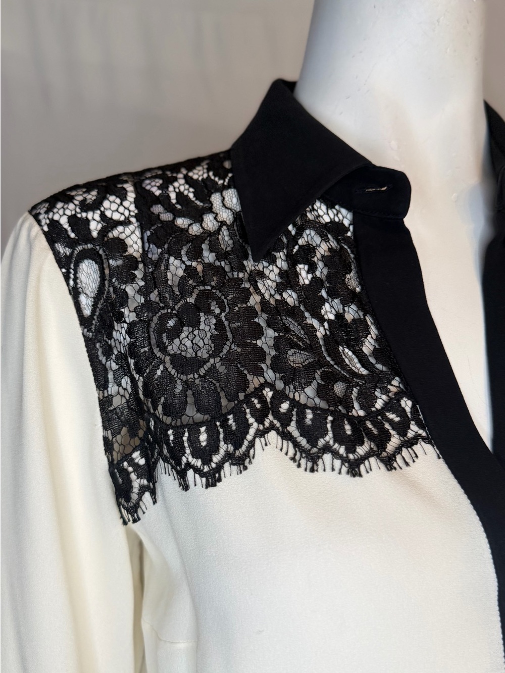 Michael Kors Cream Blouse with Black Lace Yoke - Picture 3 of 6